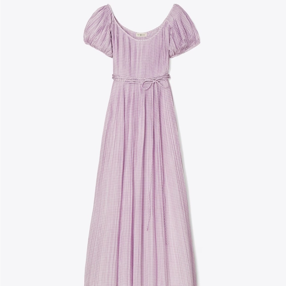 NWT! Tory Burch Purple Plaid Pleated Dress - Picture 3 of 6